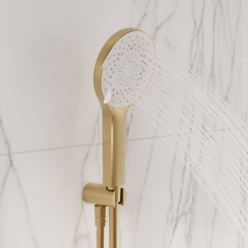 LOMAZOO inbouwdoucheset Aurora - met thermostaatkraan & ronde handdouche - goud - 30 cm