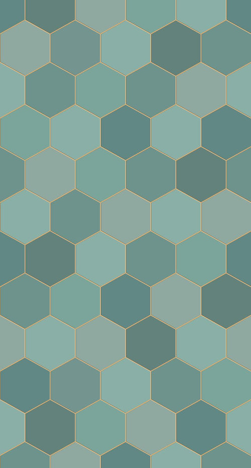 ESTAhome fotobehang hexagon zeegroen en petrolblauw - 150 x 279 cm - 158958 - vtwonen shop