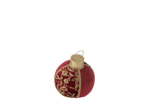 J-Line kerstbal Patroon - polyfoam/textiel - rood/goud - medium