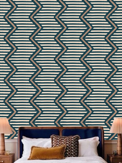 Catchii Behang Ikat Oez Zigzag Blue - vtwonen shop