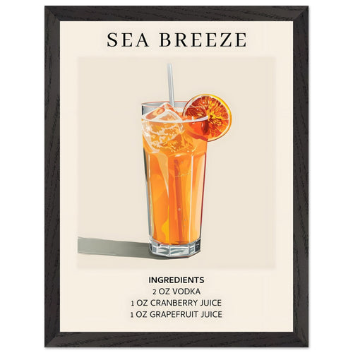 Artfulprints Poster met Lijst Sea Breeze cocktail - Ingrediënten   - 30x40 cm - Oranje