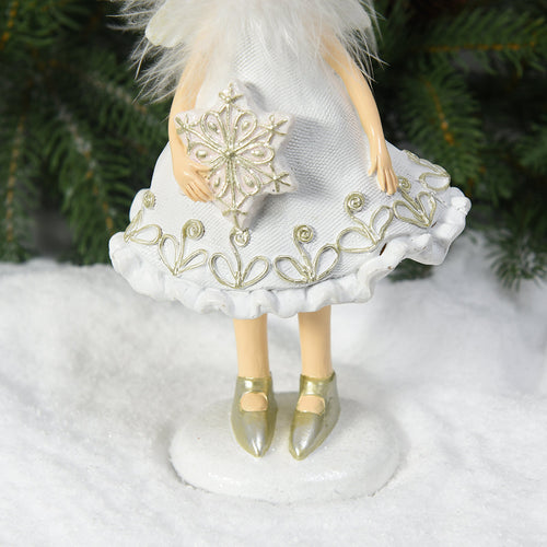 Sia Deco - Kerstbeeldje Filette met Engel sneeuwvlok - Wit / 18 cm - Wit - Hars - H18 - vtwonen shop