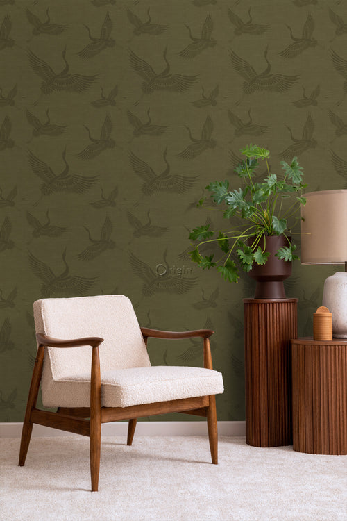 Origin Wallcoverings behang kraanvogels okergeel - 0,53 x 10,05 m - 347758 - vtwonen shop