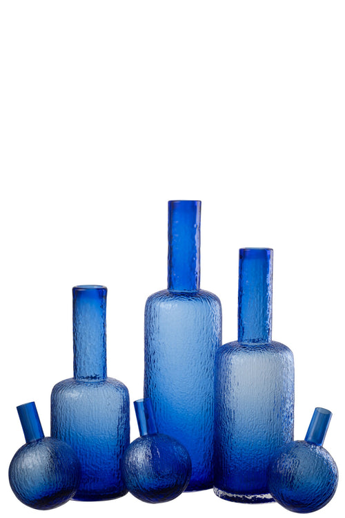 J-Line decoratie Fles Reliëf - glas - transparant/blauw - large
