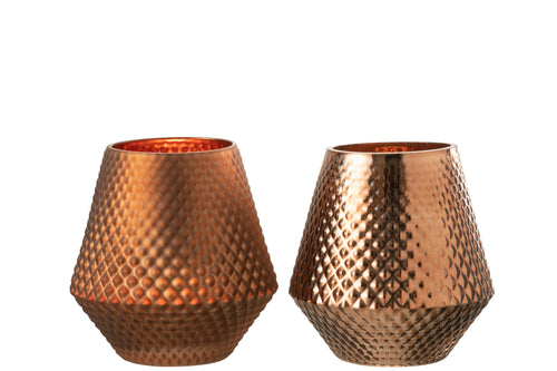 J-Line theelichthouder Cari - glas - koper - medium - 2 stuks