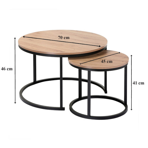 Calicosy - LENNY Set van 2 ronde salontafels - Eiken - 70x70x45,5 cm
