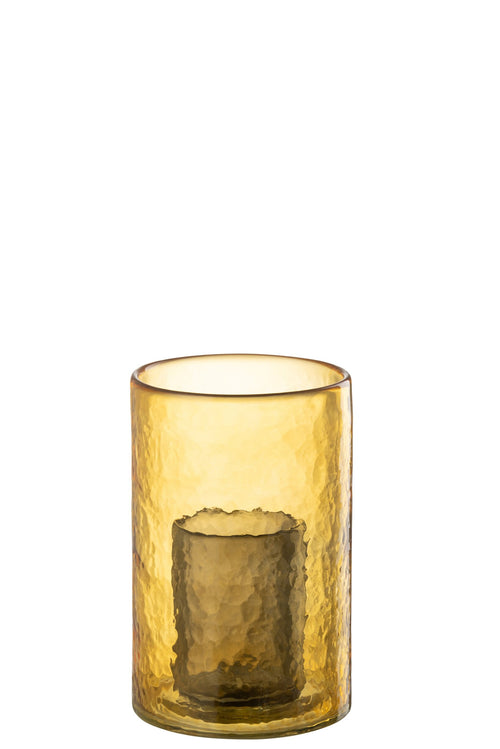 J-Line theelichthouder Dubbel - glas - geel - small