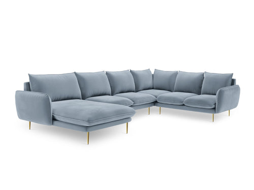 Cosmopolitan Design Panoramische hoekbank rechts Vienna 7-zits, flueel, lichtblauw - 235x330x95cm