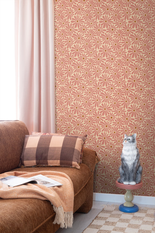 ESTAhome behang madeliefjes terracotta roze - 53 cm x 10.05 m - 131151