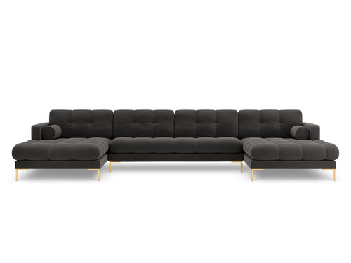 Cosmopolitan Design Panoramische bank Bali 7-zits, flueel, donkergrijs - 185x383x75cm