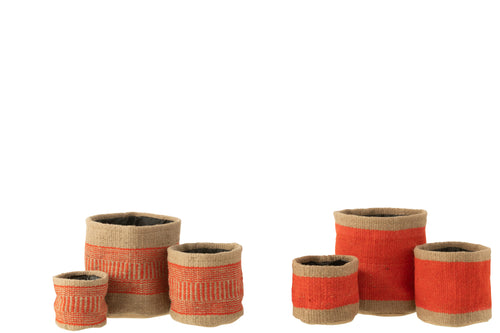 J-Line mand Rond + Band - jute - naturel/oranje - large - 2 stuks - vtwonen shop