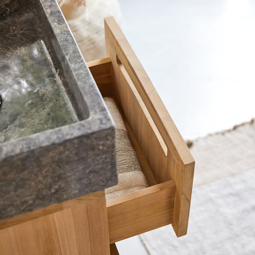 Tikamoon Badkamermeubel in massief teakhout en marmer 40 cm - Naturel - vtwonen shop