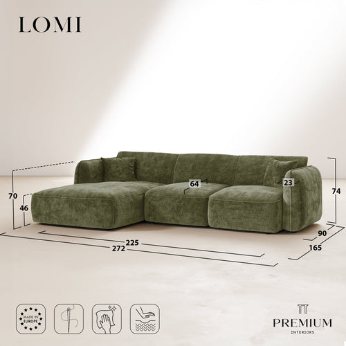 Premium Interiors - Linkerhoekbank LOMI - gewaafd fluweel karamel 272cm