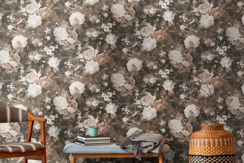 A.S. Création behang bloemen bruin, wit, zilver en oranje - 53 cm x 10.05 m - AS-388213