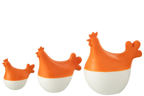 J-Line decoratie Haan - polyresin - wit/oranje - set van 3