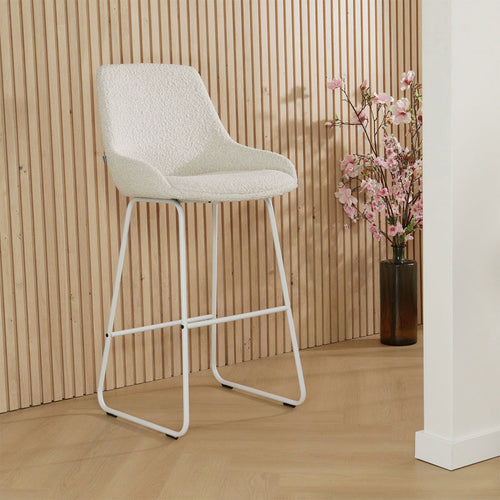 Nolon Nino-Isa Barkruk Bouclé Beige - Stof - Wit Onderstel - 65 cm - vtwonen shop