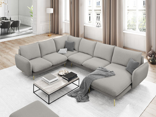Cosmopolitan Design Panoramische hoekbank links Vienna 7-zits, structurele stof, lichtgrijs - 235x330x95cm