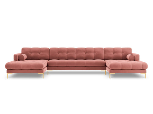 Cosmopolitan Design Panoramische bank Bali 7-zits, flueel, roze - 185x383x75cm