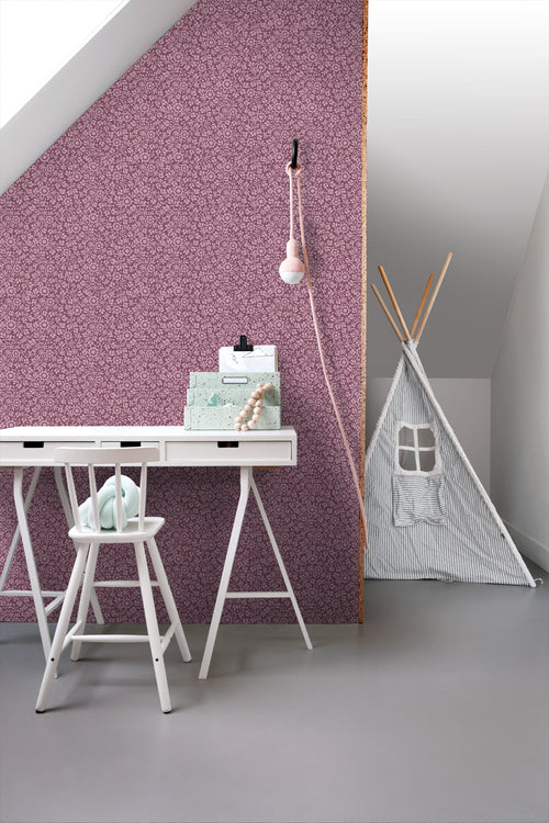 ESTAhome behang bloemetjes donker paars - 50 x 900 cm - 131673