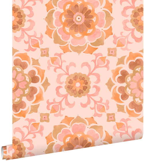 ESTAhome behang tegelmotief roze en oranje - 50 x 900 cm - 131687