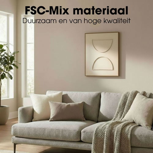 Mica Decorations Wanddecoratie - Wandpaneel Abstracte Kunst 60 x 60 x 3,5 cm - Woondecoratie voor Woonkamer of Slaapkamer - Beige