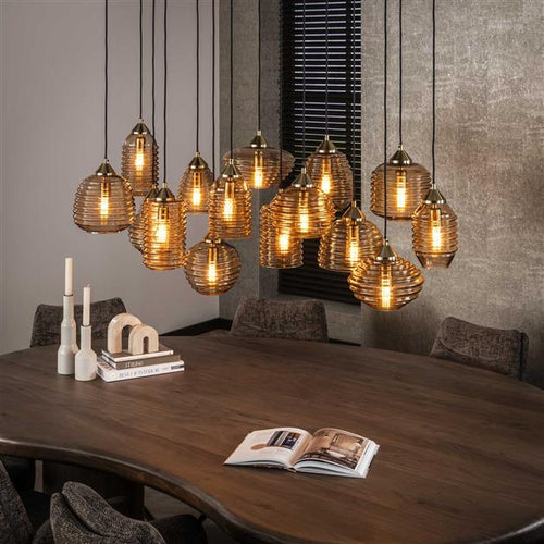 Giga Meubel Hanglamp Rib Glass - Amber - 15-Lichts - 155x60x150cm