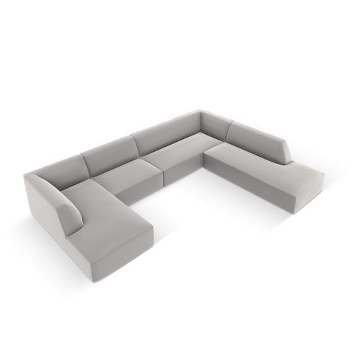 Cosmopolitan Design - Modulaire panoramische hoekbank rechts Siena 7-zits, imitatieleer lichtgrijs - 273x366x69cm
