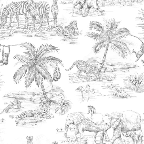 ESTAhome behang jungle dieren zwart wit - 53 cm x 10.05 m - 139299