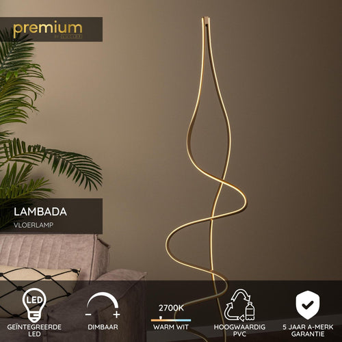 Lucide vloerlamp LAMBADA - Geïntegreerde LED - Mat Goud / Messing