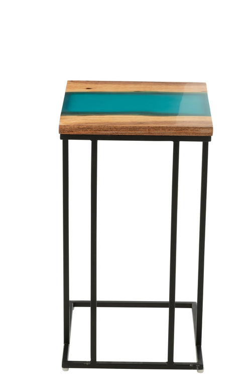 J-Line bijzettafel Vierkant - hout/epoxyhars - naturel/blauw
