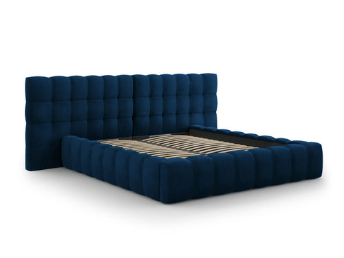 Cosmopolitan Design Opbergbed met dubbel hoofdbord Bali 180x200cm, flueel, koningsblauw - 230x300x100cm