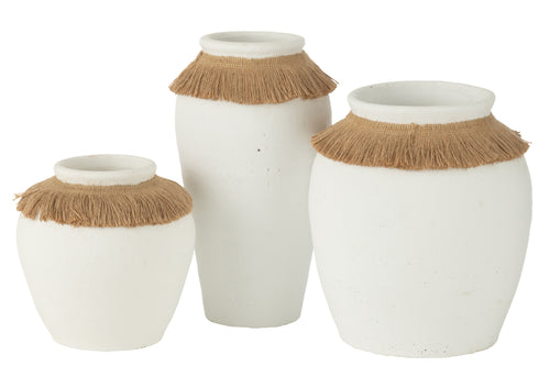 J-Line vaas Ibiza - keramiek/wiet - wit/naturel - large - 30 cm hoog - vtwonen shop