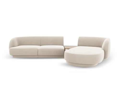 Micadoni Rechte modulaire bank Miley 3-zits, flueel, lichtbeige - 178x303x70cm