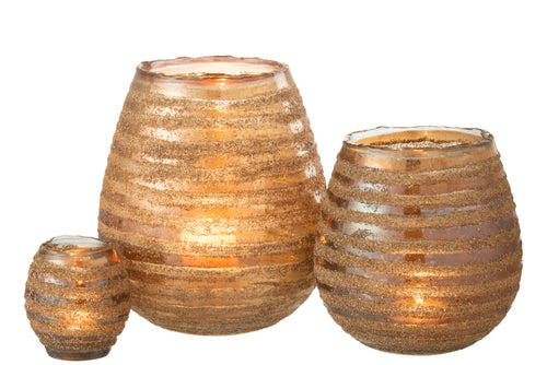 J-Line windlicht Streep Rond - glas - bruin - large - vtwonen shop