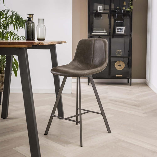 Giga Meubel Barstoel Zig-Zag - Taupe Kunstleer - Set van 2