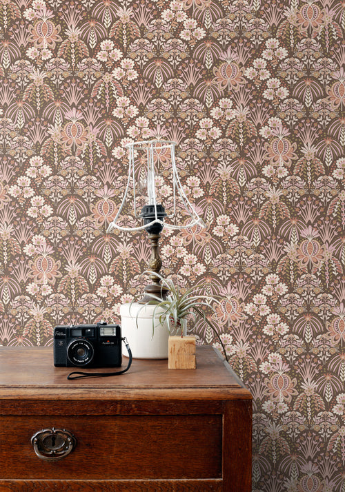 ESTAhome behang vintage bloemen in art nouveau stijl oudroze en bruin - 50 x 900 cm - 130974 - vtwonen shop