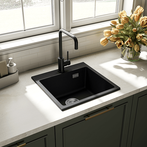 LOMAZOO spoelbak Alonso - opbouw - graniet - zwart - 45 x 45 cm