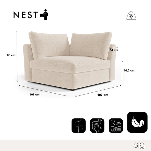 Sia Home - Hoekmodule NEST - Zacht aanvoelende geweven stof - Beige - 107cm