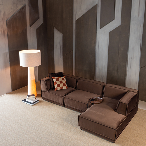 WOOOD chaise longue bank rechts Manu - Velvet - Bruin - 73x286x160