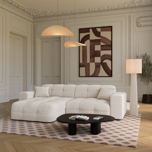 Premium Interiors - Hoekbank links COCOON - bouclé-stof crème 230cm