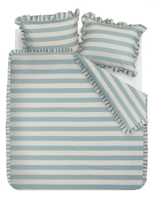 Ambiante Dekbedovertrek Striped Ruffle - 260 x 200/220 cm - Blauw