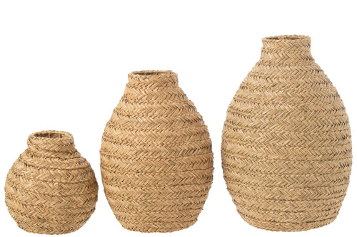 J-Line vaas Gevlochten - zeegras - naturel - large - 60 cm hoog