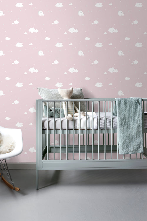 Sanders & Sanders behang wolkjes roze en wit - 53 cm x 10 m - 640558