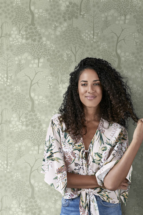 ESTAhome behang bomen en bloemen groen - 50 x 900 cm - 131646 - vtwonen shop