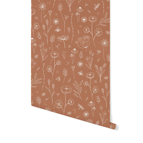 Little Dutch Vliesbehang - Wild flowers Rust - Oranje - 10mx53cm - vtwonen shop