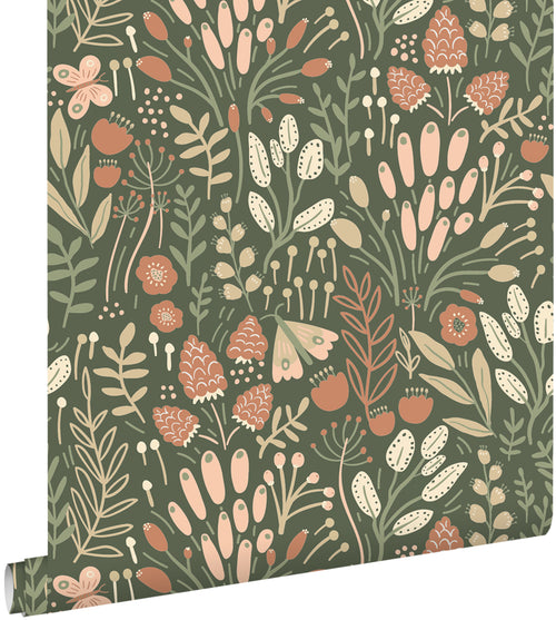 ESTAhome behang bladeren en bloemen groen en terracotta - 50 x 900 cm - 131383 - vtwonen shop