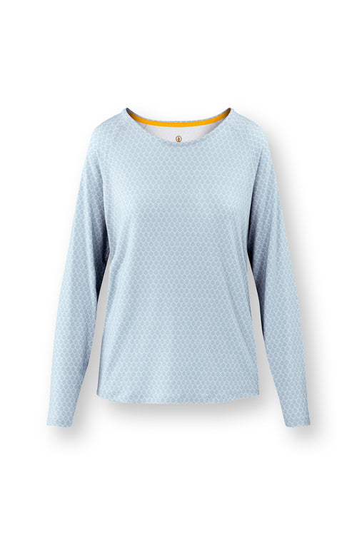 Pip Studio - Tina Pyjama t-shirt - Lange mouw Dames - Thousand Leaves - Lichtblauw - XL