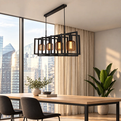 Searchlight hanglamp Plaza - 4 lichts - 113.5  x 150   cm - zwart