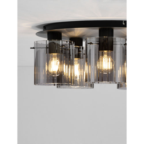 Nova Luce MIRBI Plafondlamp met lampenkap in de kleuren Smokey en Sandy Black, E27, 5x12W