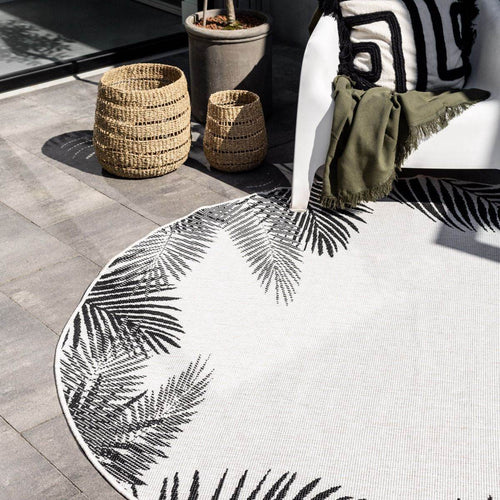 Rond Buitenkleed Leaf - Zwart - dubbelzijdig - EVA Interior - 200 x 200 cm